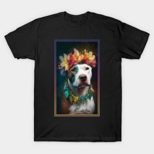 American Staffordshire Terrier Pitbull Vibrant Tropical Flower Tall Digital Oil Painting Portrait  8 T-Shirt